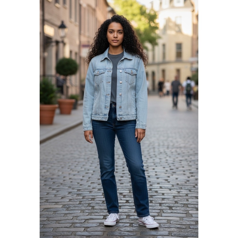 "Skyline Storyteller" Light Wash Denim Trucker Jacket